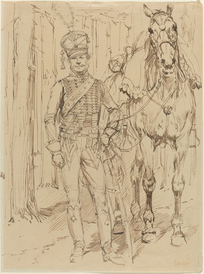Un Húsar Francés Guiando un Caballo de Jean Baptiste Edouard Detaille