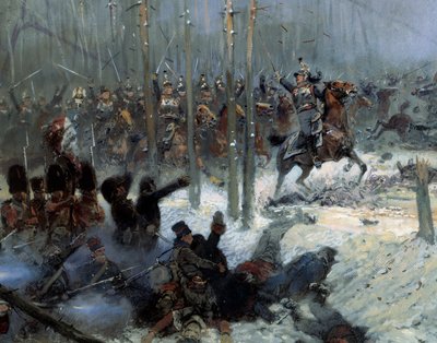 Campaña rusa en 1812: Carga del 7º batallón del coronel Dubois en la Berezina el 28/11/1812 en Rusia (detalle) de Jean Baptiste Edouard Detaille