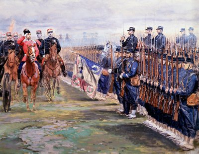 El zar Nicolás revisa las tropas con Félix Faure en Chalon-sur-Marne durante su visita a Francia, 9 de octubre de Jean Baptiste Edouard Detaille