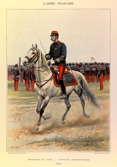 Tipos y uniformes del Ejército Francés del Capitán Jules Richard, ilustrado por Edouard Detaille (1848-1912): Infantería de línea: Capitán Suboficial en 1885, colección privada de Jean Baptiste Edouard Detaille