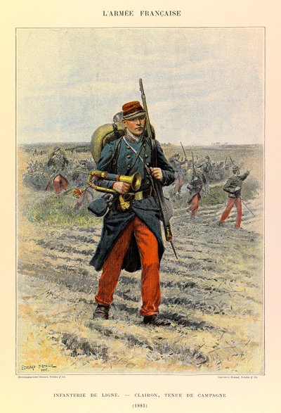 Tipos y uniformes del ejército francés del Capitán Jules Richard, ilustrados por Edouard Detaille: Infantería de línea; Corneta en uniforme de campaña en 1885 de Jean Baptiste Edouard Detaille