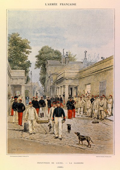 Tipos y uniformes del Ejército Francés del Capitán Jules Richard, ilustrado por Edouard Detaille (1848-1912): Infantería de línea: Los cuarteles en 1885, colección privada de Jean Baptiste Edouard Detaille