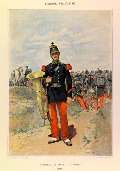 Tipos y uniformes del ejército francés del capitán Jules Richard, ilustrado por Edouard Detaille (1848-1912): Infantería de línea: músico en 1885, colección privada de Jean Baptiste Edouard Detaille