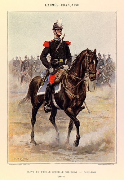 Tipos y uniformes del ejército francés del Capitán Jules Richard, ilustrados por Edouard Detaille: Alumno de la escuela militar especial: Caballería en 1885 de Jean Baptiste Edouard Detaille