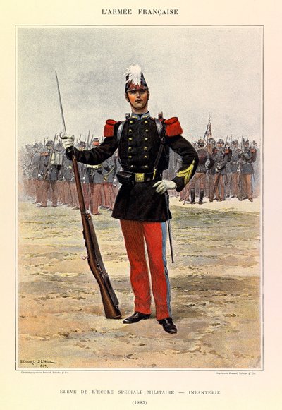 Tipos y uniformes del Ejército Francés del Capitán Jules Richard, ilustrado por Edouard Detaille (1885): Alumno de la escuela militar especial: infantería, Colección Privada de Jean Baptiste Edouard Detaille