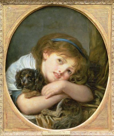Una niña con un perro mascota de Jean Baptiste Greuze