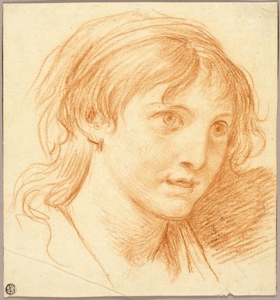 Cabeza de niña con ojos fijos de Jean Baptiste Greuze