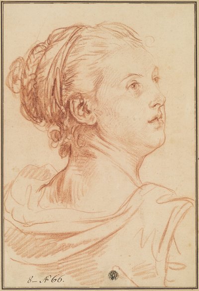 Cabeza de una mujer mirando sobre su hombro de Jean Baptiste Greuze