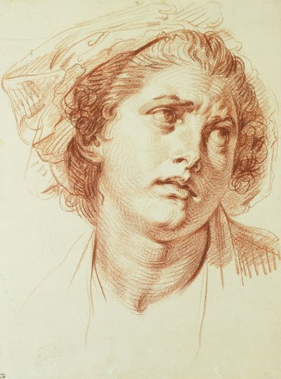 La cabeza de una mujer mirando hacia arriba a la derecha de Jean Baptiste Greuze