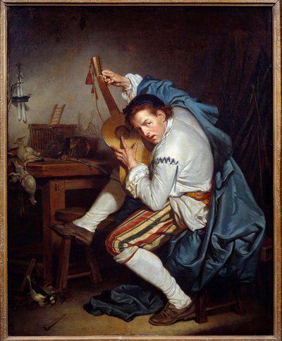 El guitarrista, o un pájaro que, al regresar de la caza, afina su guitarra. Pintura de Jean Baptiste Greuze de Jean Baptiste Greuze