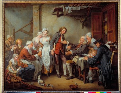 El acuerdo del pueblo. El padre de la novia entrega la dote a su yerno de Jean Baptiste Greuze