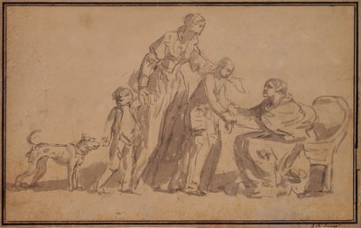 Dos niños y su madre acogidos por una vieja enfermera de Jean Baptiste Greuze