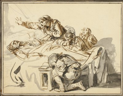 Mujeres y niños llorando a un hombre muerto de Jean Baptiste Greuze