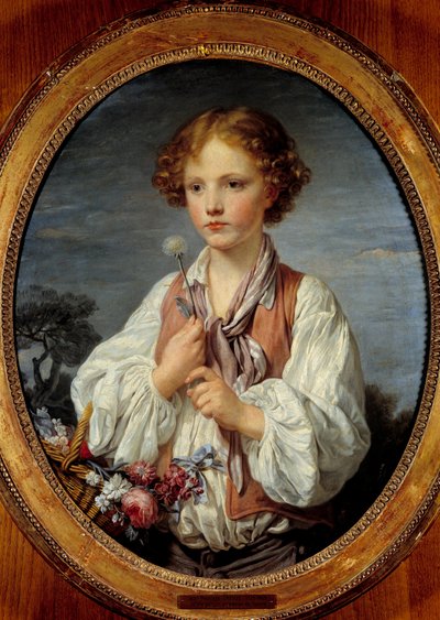 Niño joven en la cesta de flores por Jean Baptiste Greuze (1725-1805) 1761 de Jean Baptiste Greuze