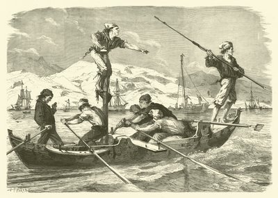 Pescando pez espada en la costa de Sicilia de Jean Baptiste Henri Durand Brager