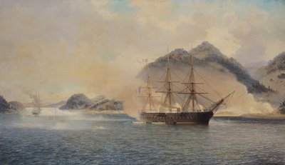 Batalla Naval del Estrecho de Shimonoseki, 20 de julio de 1863, 1865 de Jean Baptiste Henri Durand Brager