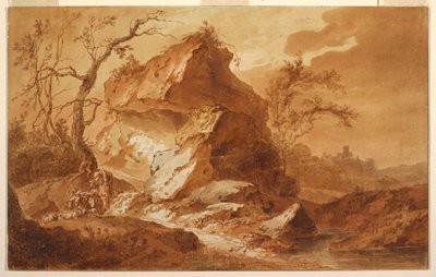 Un paisaje montañoso de Jean Baptiste Huet