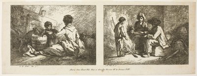 Niños con perro y oveja y familia campesina junto al fuego de Jean Baptiste Huet