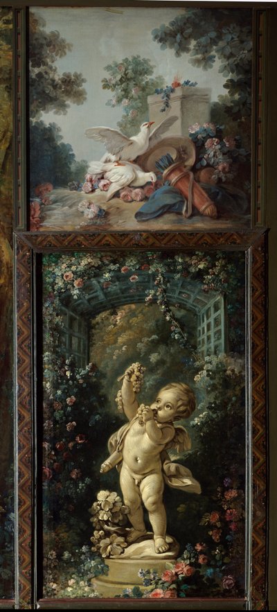 Panel de puerta del salón del grabador Gilles Demarteau: el sacrificio en el altar del Amor y Amor con uvas de Jean Baptiste Huet