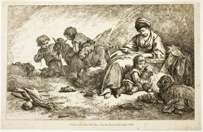 Madre e hijos con ovejas de Jean Baptiste Huet