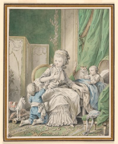Madre y dos niños en un boudoir de Jean Baptiste Huet