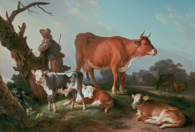 Escena pastoral con un pastor de vacas de Jean Baptiste Huet