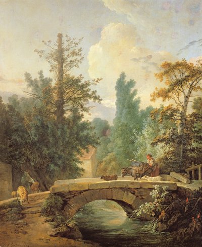 Campesina y su burro cruzando un puente, 1775 de Jean Baptiste Huet