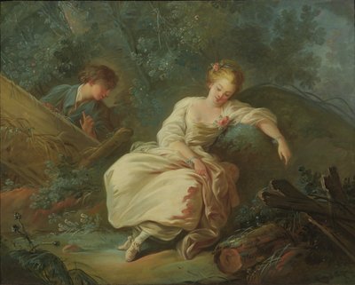 Joven pareja en un paisaje de Jean Baptiste Huet