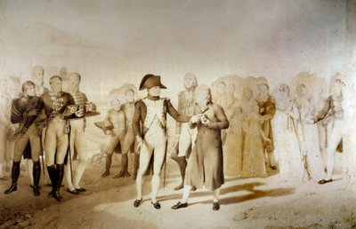 El emperador Napoleón I y la emperatriz Josefina de Beauharnais visitan la fábrica textil de Monsieur Oberkampf en Jouy el 20/06/1806 (detalle) de Jean Baptiste Isabey