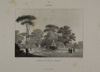 Fuente en el Jardín de la Villa Borghese, Roma de Jean Baptiste Isabey