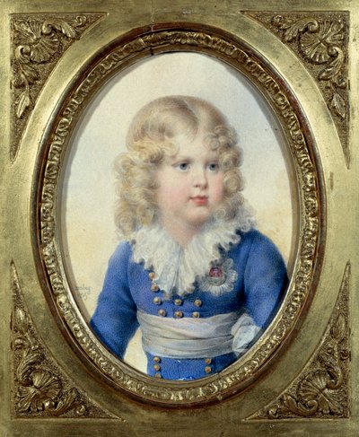El Rey de Roma y Príncipe de Parma Napoleón II, Duque de Reichstadt (1811-1832) hijo del Emperador Napoleón I (1769-1821) en vestido azul (acuarela de John Baptiste Isabey (1767-1855) 1815) Malmaison, museo del castillo de Jean Baptiste Isabey
