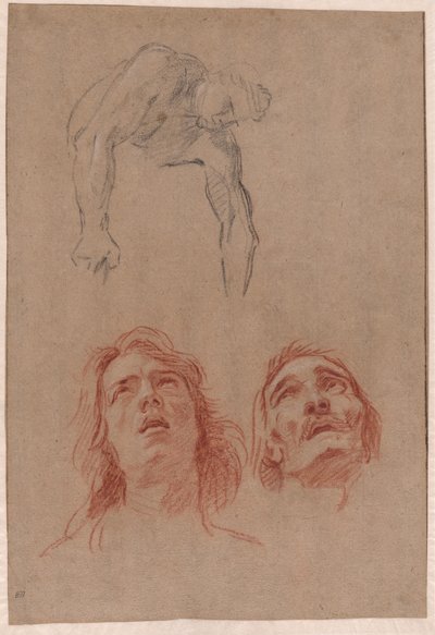 Hombre inclinándose y dos estudios de cabezas de Jean Baptiste Jouvenet
