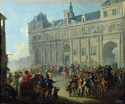 El asesinato de Jacques de Flesselles en las escaleras del Ayuntamiento, 14 de julio de 1789 de Jean Baptiste Lallemand