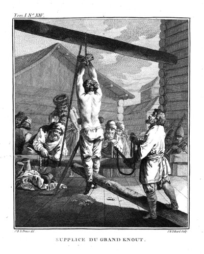 Castigo con un gran Knout. De Voyage en Sibérie, 1766 de Jean Baptiste Le Prince