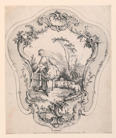 Panel rococó, con escena de una pastora de Jean Baptiste Le Prince