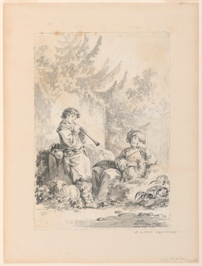 Pastor y pastora en un paisaje de Jean Baptiste Le Prince