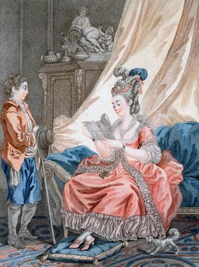 Las buenas noticias, grabado por L. Marin, pub. por Vivares, Londres, c.1770-80 de Jean Baptiste Le Prince