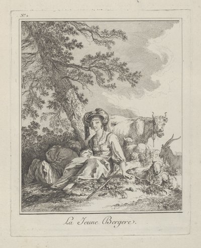 La joven pastora, lámina dos de Divers Habillements des Peuples du Nord, 1765 de Jean Baptiste Le Prince