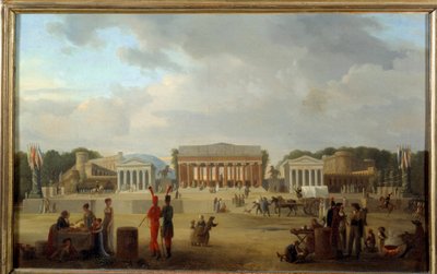 Vista del gran teatro en la Plaza de la Concordia en París para la fiesta de la Paz el 18 de brumario del año X (9/11/1801) de Jean Baptiste Louis Cazin