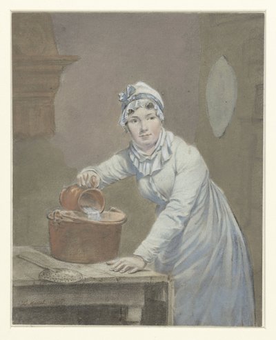 La sirvienta vierte la leche en una cacerola de Jean Baptiste Mallet (possibly)