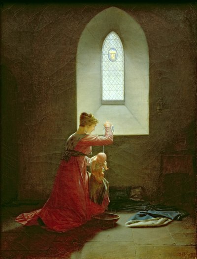 Genoveva de Brabante bautizando a su hijo en prisión de Jean Baptiste Mallet