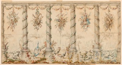 Dibujo, Proyecto de tapiz dedicado a la vida en el campo, 1780-95 de Jean Baptiste Marie Huet
