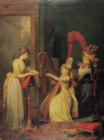 Lección de arpa impartida por Madame de Genlis a Mademoiselle d