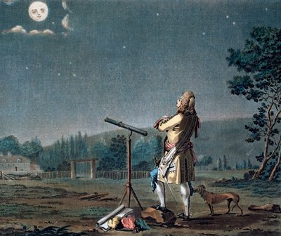 Bernard le Bovier de Fontenelle contemplando la pluralidad de mundos, 1791 de Jean Baptiste Morret