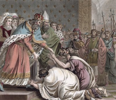 Carlomagno recibe a los embajadores del emperador de Oriente, 1789 de Jean Baptiste Morret