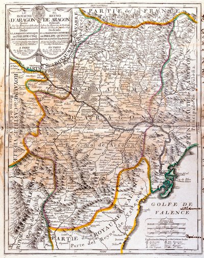 Mapa del Reino de Aragón (España) de Jean Baptiste Nolin