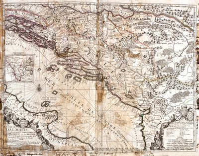 Mapa del Reino de Dalmacia (actual Croacia y Montenegro), en la costa del Golfo de Venecia (Mar Adriático) de Jean Baptiste Nolin