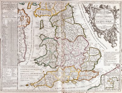 Mapa del Reino de Inglaterra, bajo el reinado de Jacobo II de Jean Baptiste Nolin