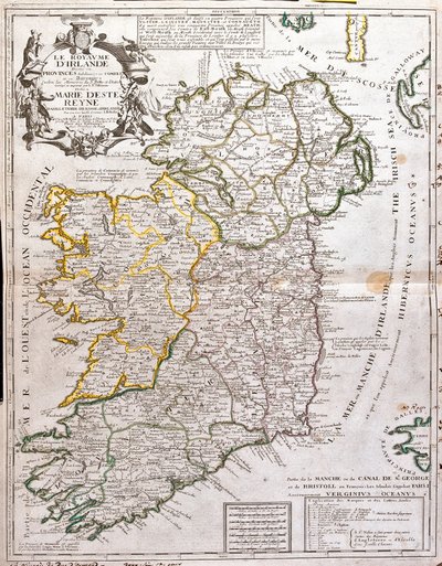 Mapa del Reino de Irlanda, dedicado a María de Este (1658-1718), Reina de Inglaterra, Escocia e Irlanda de Jean Baptiste Nolin