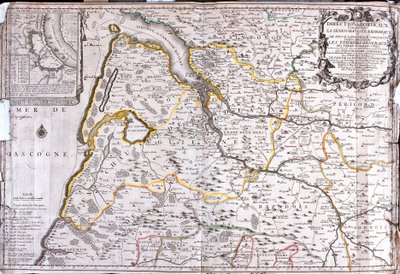 Mapa del área alrededor de Burdeos (Francia) (Grabado) de Jean Baptiste Nolin